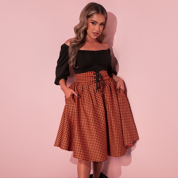 Corset Skirt in Orange Pumpkin Gingham - Picture 6 of 14